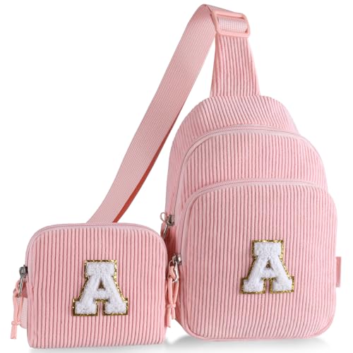 Birthday Gifts for 4 5 6 7 8 9 10 11 12 13 Year Old Girls, Cute Initial Crossbody Sling Bag Fanny Pack Belt Purse for Daughter Sister Teen Grandkids Personalized Gifts Pink A