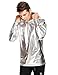 Coofandy Men's Nightclub Style Metallic Shiny Casual Long Sleeve Pullover Hoodie Silver Large