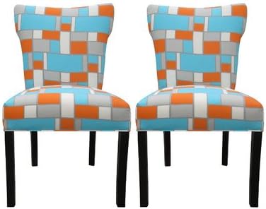Sole Designs Hop Series Bella Collection Upholstered Modern Dining Chair (Set of 2), Blue/Orange
