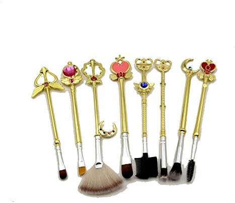 8/pcS Sailor Moon Jewelry Make Up Brush Set Pincel maquiagem Golden Metal Moon Crystal Women (Gold)