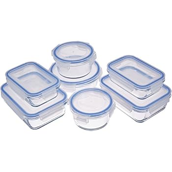 AmazonBasics Glass Locking Lids Food Storage Containers, 14-Piece Set