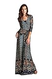 On Trend Women's Paris Bohemian 3/4 Sleeve Faux Wrap Long Maxi Resort Dress