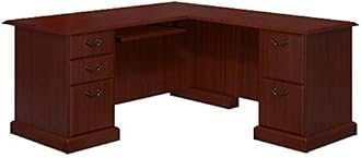 Bush Business Furniture Arlington L Shaped Desk with Drawers and Keyboard Tray in Harvest Cherry, Traditional Workspace for Home and Professional Office