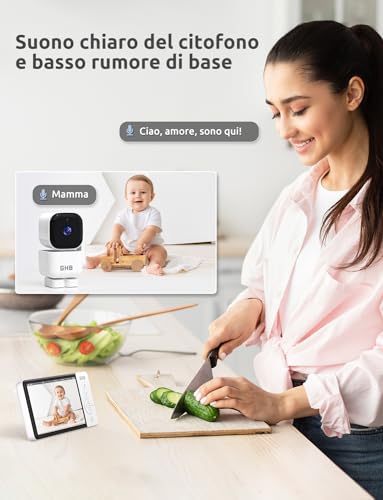 GHB Baby Monitor Video and Audio 5 Inch 720HD 168 Hours Battery Life Screen, 350° Rotating Camera, Temperature Detection, Two-Way Intercom, VOX, Night Vision