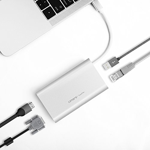 USB C Hub, OMARS 6-in-1 Type C Hub with HDMI 4K, VGA, 2 USB 3.0, Gigabit Ethernet, USB Type C Charging Port, Aluminum Design for MacBook Pro 2015/2016/2017, Chromebook and more Type C Devices - Silver