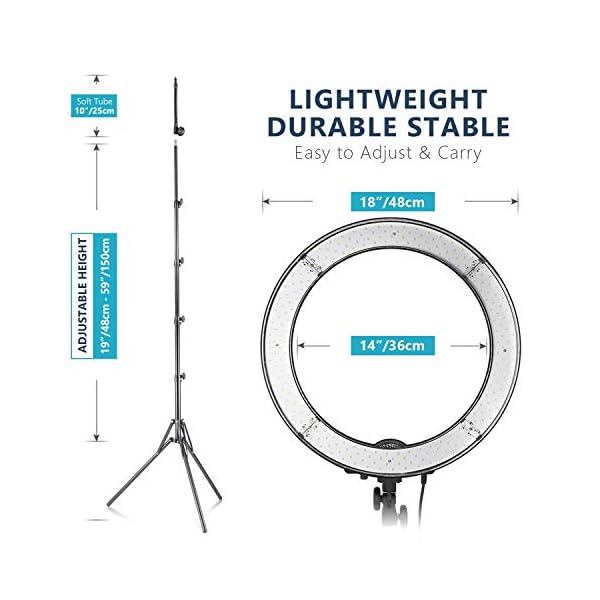 Kamera-Foto-Video-Blitz-Kit, 18-Zoll-LED-Außenringlicht mit Dimmfunktion und Lichtstativ, 36 W, 5500 K, Bluetooth… – Bild 6