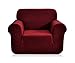 CHUN YI Stretch Chair Sofa Slipcover 1 Piece Couch Cover, 1 Seater Settee Coat Soft with Elastic Bottom, Checks Spandex Jacquard Fabric, Small, Wine/Burgundy