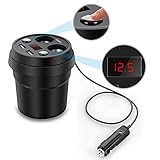 Chnano Car Cup Charger Holder Charger 12V/24V USB Power Adapter with Dual USB Ports 3.1A and 2-Socket Cigarette Lighter Splitter GPS for iPhone 7/7Plus,Galaxy S6/S7 Edge