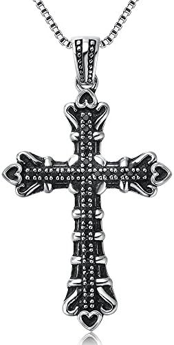 Morsca Sterling Silver 925 Mens Cross Necklace Black Pendant Jewelry, 20" Ball Chain (Black)