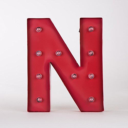 Glitzhome Vintage Marquee LED Lighted Letter N Sign Battery Operated Red
