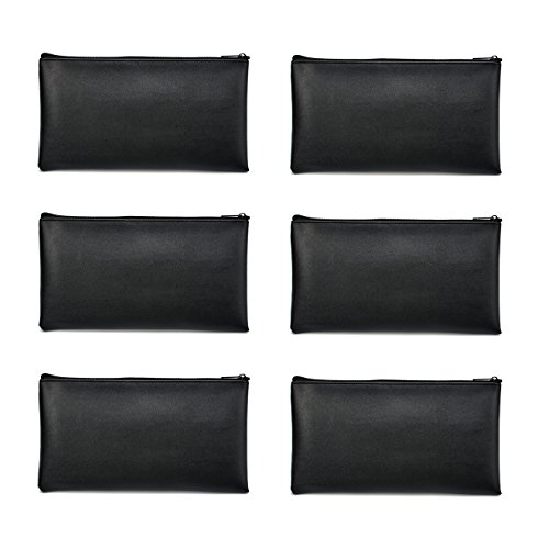 Bank Deposit Money Bag/ Utility Zipper Bags for Cash Money Pens Check Wallet 11 x 6 Inch (Black)