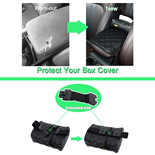 AMEIQ Car Armrest Cushion Pad, Tissue Holder and Paper Napkin Box, Center Console Mat, Seat Box Cover Protector, PU Leather Universal Fit, Black