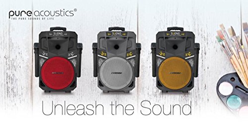 Pure Acoustics Wireless Portable Bluetooth PA Audio Speaker with 2 Wireless Microphones FM Radio Party Karaoke Machine Sound System MCP-75 Suono Soundstream Red