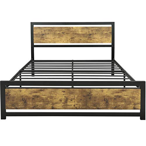 ADORNEVE Queen Size Bed Frame, Rustic Queen Bed Frame with Headboard /Square Frame Footboard