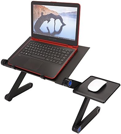Careli Adjustable Laptop Stand - Foldable and Portable Laptop Tray - Ultralight Ventilated Aluminium Macbook Holder - For Reading or Typing in Bed or on Couch - Right or Left Side Mouse Pad Included