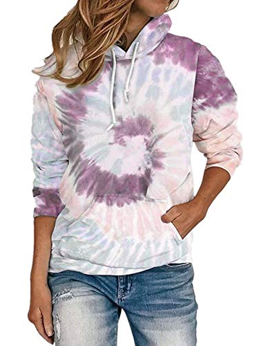 Women\'s Hoodies Pocket Pullover Tie Dye Drawstring Kangaroo Tunic Top Shirt Cute Sweatshirt