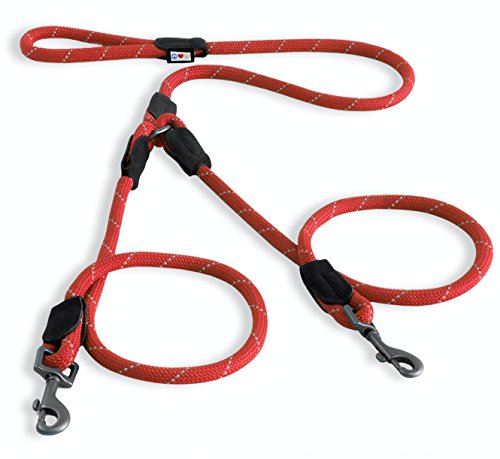 Pawtitas Pet 2 Dog Leash Medium - Large Reflective Rope Leash 6 ft Red