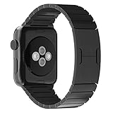 MoKo Apple Watch Band [with Custom Butterfly Closure, Double Button Clasp] Stainless Steel Replacement Link Bracelet for 38mm All Models – Black (Not Fit iWatch 42mm Version 2015)