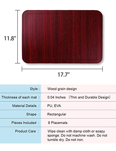 Alpiriral Dining PlaceMats Set of 8 Heat Resistant PlaceMats Easy to Wipe Off Scrub Vinyl Place Mats Washable Table Mats Protect A Table from Messes & with A Nice Looking in Cherry Red