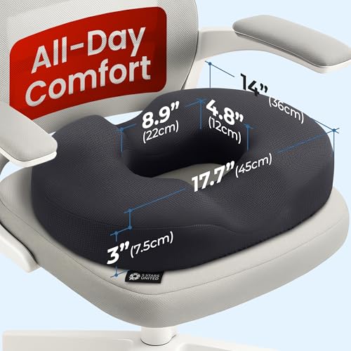 5 STARS UNITED Donut Cushion – Memory Foam Pillow for Sitting – Tailbone & Coccyx Support – Hemorrhoid-Friendly Ring Shape – Office Chair, Car, Desk & Wheelchair (Black, Large)