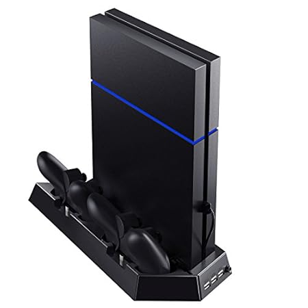 Kootek Vertical Stand with Cooling Fan for PS4, Controllers Charging Station with Dual Charger Ports and USB HUB for PlayStation 4 Console Dualshock 4 ( Not for PS4 Slim / Pro )