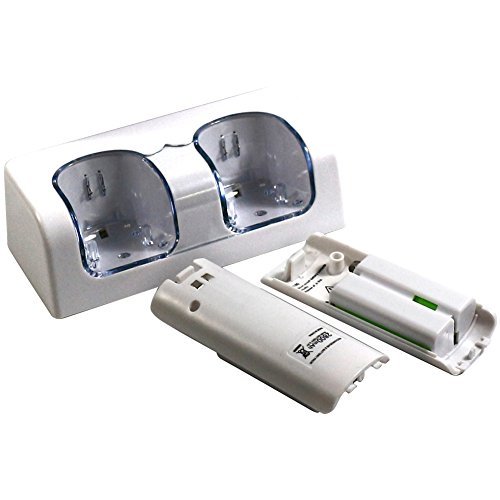 Sminiker Professional Dual Wii Remote Charger Charging Station with 2 Rechargeable Batteries & LED Light for Wii Remote Control- (Original Wii Controllers Not Included)White Sminiker Professional Dual Wii Remote Charger Charging Station with 2 Rechargeable Batteries & LED Light for Wii Remote Control- (Original Wii Controllers Not Included)White