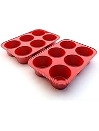 Silicone Texas Muffin Pans and Cupcake Maker, 6 Cup Large, Set of 2, Commercial Use, Plus Muffins Recipe Ebook