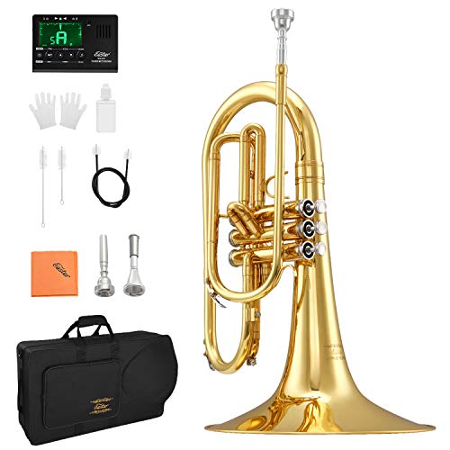 Eastar Marching Mellophone Student Standard Gold Key of F with Hard Case Mouthpiece Gloves Oil Tuner Cleaning Kit, EMLP-380