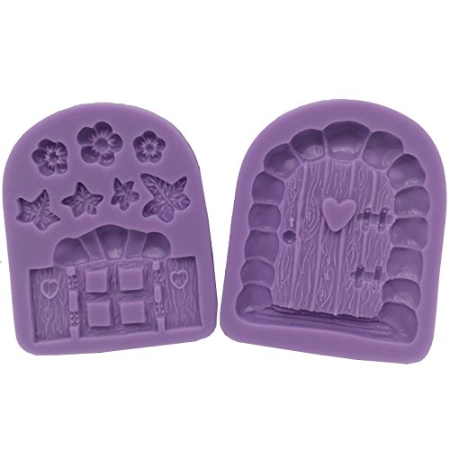 Funshowcase Enchanted Vintage Fairy Garden Fairy or Gnome Home Door and Window Silicone Mold for Sugarcraft, Chocolate, Fondant, Resin, Polymer Clay, Soap Making, 2 pieces in Set