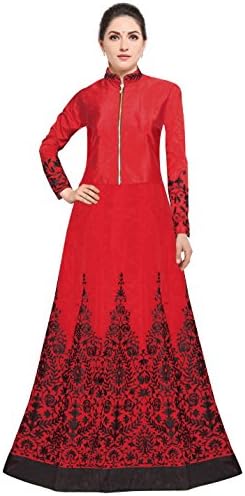 Siddeshwary Fab Taffeta Silk Anarkali Gown (Red_Semi Stitched_Free Size)