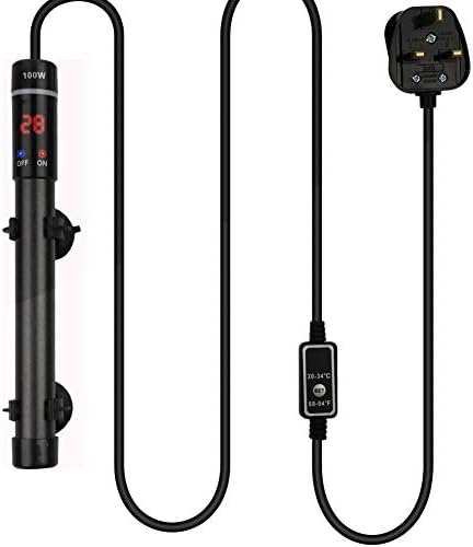 GOOBAT Fish Tank Titanium Heater 100W, Submersible Aquarium Heating with Intelligent LED Temperature Display and Thermometer