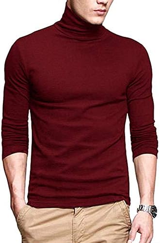 PAUSE Maroon Solid High Neck Slim Fit Full Sleeve Men's T-Shirt