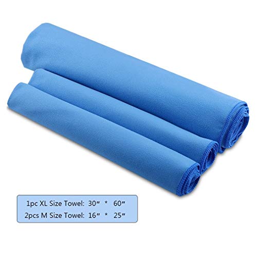 A Yoga Towels Travel Sports Towels, Super Absorbent, 100% Microfiber,?1pc Towel (60" X 30") with 2pcs Hand Towel (25" X 16") for Backpacking, Yoga, Pilates or Gym