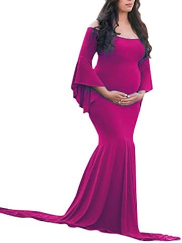 CieKen™ Women's Off Shoulder Long Sleeve Lace Maternity Gown Maxi Photography Dress