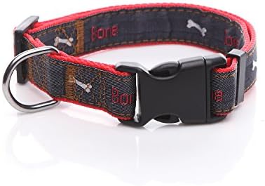 Strong Adjustable Dog Collar, Denim Nylon Dog Collar, 1 Inch wide for Medium and Large Dogs (Red)
