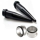 Gauges Kit 4 Pieces Acrylic Black Tapers with Plugs Steel Single Flared Tunnels 20mm Stretching Kit