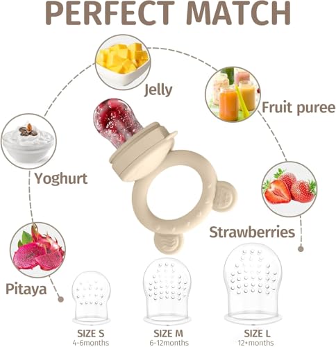 Fruit Teether, Baby Food Feeder & Food Freezer Tray, 2 in1 Silicone Nibbler Pacifier and Teether, Infant Teething Training for 1-12 monthes