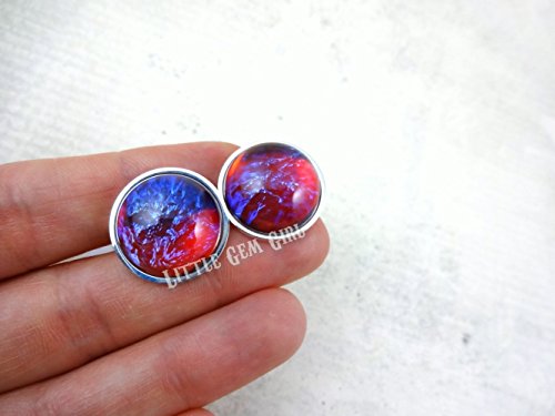 18mm Stainless Steel Mexican Opal Cuff Links Dragons Breath Cufflinks Red Blue Color Changing
