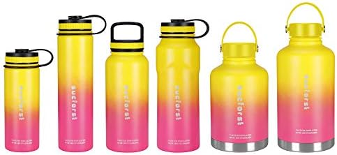 SUCFORST Water Bottle +2 Extra Accessories - Vacuum Insulated Stainless Steel Wide Mouth Travel Mug - Powder Coated Double-Walled Flask
