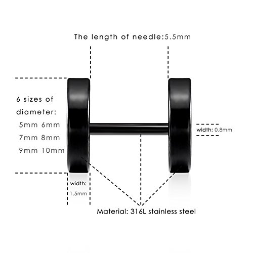 LIEBLICH Black Stud Earrings Men Women Faux Gauges Ear Tunnel Stainless