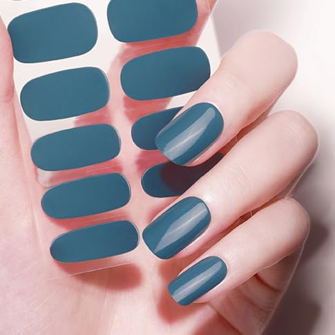 DANNI & TONI 28 Stickers Semi Cured Gel Nail Polish Strips Gel Nail Stickers Solid Colour (Indigo),Salon-Quality Gel Nail Polish Strips Manicure Stickers Set