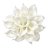 20pcs Calla Lily Bridal Wedding Bouquet head Latex Real Touch Flower Bouquets (Pure white)