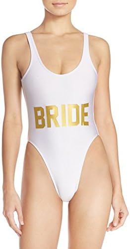 Bride One-Piece High Cut White Bathing Backless Swimsuit for Bachelorette (medium)