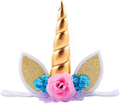 Kineede Unicorn Headband Halloween Party Flower Hair Band for Baby Birthday Band