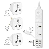 Yubi Power 10 in 1 Universal Travel Power Strip with 2 Universal Sockets and 8 USB Ports with Built in Surge Protector and Light Indicators for Type B, C, G, and I Outlets - 150+ Countries