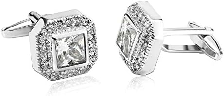 AnaZoz Jewelry Stainless Steel Mens 1 Pair Cufflinks Cubic Zirconia Polygon Silver Men's Cuff Links
