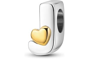 Parmuz 925 Sterling Silver Letter Charms A-Z for Bracelets Necklace Golden Heart Alphabet Initial Beads Pendant Jewelry Gift for Women