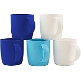 fulong Reusable Plastic Drinking Cup with Handle, BPA Free Microwave & Dishwasher Safe Food Grade PP 13 Ounce Coffee & Milk Mug Set of 5 (Blue)