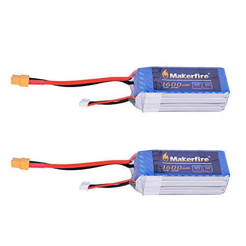 Makerfire 2pcs 4S RC Lipo Battery 1600mAh 14.8V 30C for FPV Racing Drone like QAV210 QAV250 etc