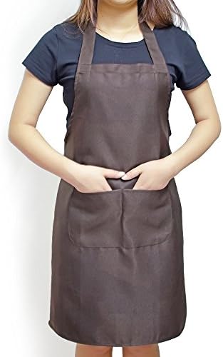 Elimit Professional Bib Apron 2 Piece Kitchen Cooking Craft Baking Apron With Front Pocket (2, Brown)